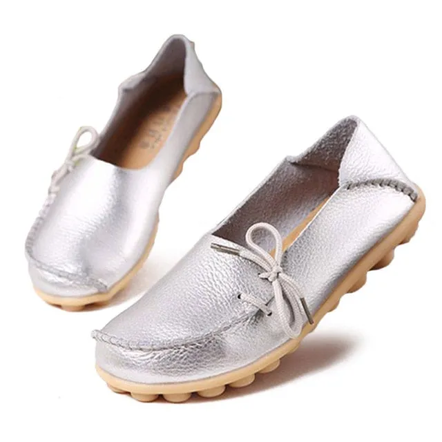 Hollow Super sale Breathable Peas 2018 Walking PU Women Fashion Leather Soft Flat Stock-clearance Shoes