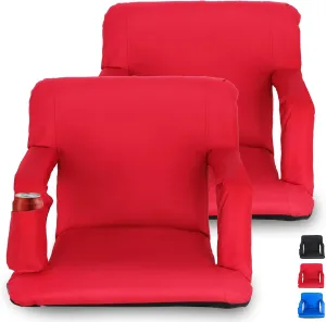 HomGarden Set of 2 Stadium Seat Chair for Bleachers Benches Grandstand Comfort Seats, 5 Reclining Custom Padded Cushion Backs Armrest Support