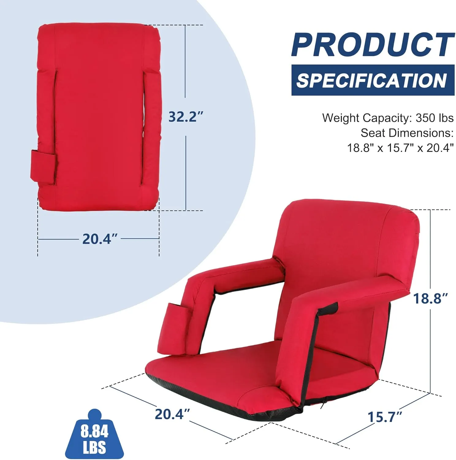 HomGarden Set of 2 Stadium Seat Chair for Bleachers Benches Grandstand Comfort Seats, 5 Reclining Custom Padded Cushion Backs Armrest Support