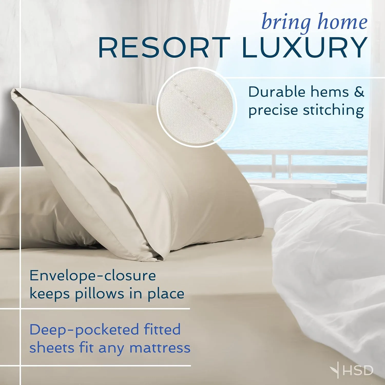 Hotel Sheets Direct 4 Piece Bed Sheet Set Queen Size, 100% Viscose Derived from Bamboo Sheets Set with 2 Pillowcases, Cooling & Breathable Luxury Bedding, Moisture-Wicking & Silky Soft Texture, Gray