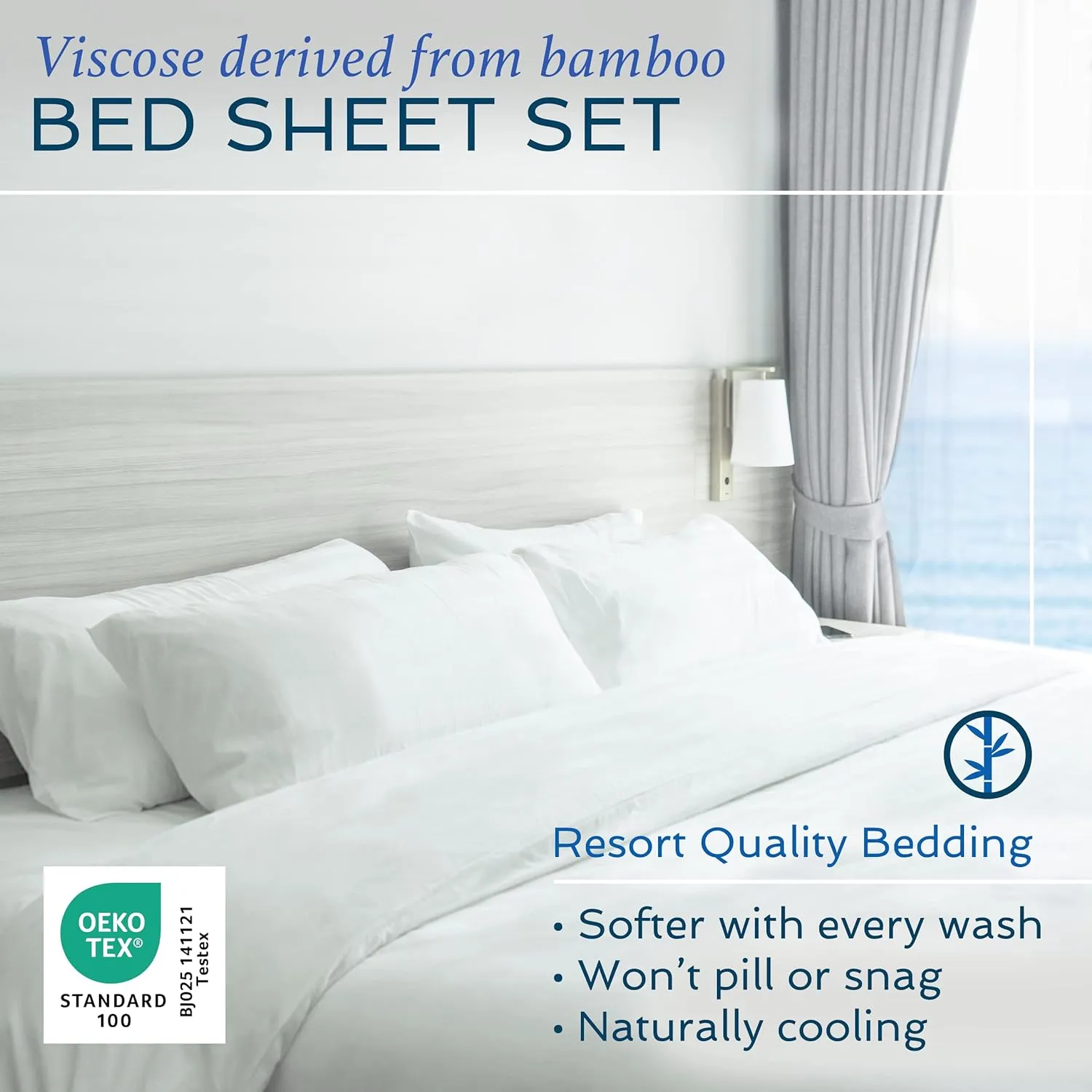 Hotel Sheets Direct 4 Piece Bed Sheet Set Queen Size, 100% Viscose Derived from Bamboo Sheets Set with 2 Pillowcases, Cooling & Breathable Luxury Bedding, Moisture-Wicking & Silky Soft Texture, Gray