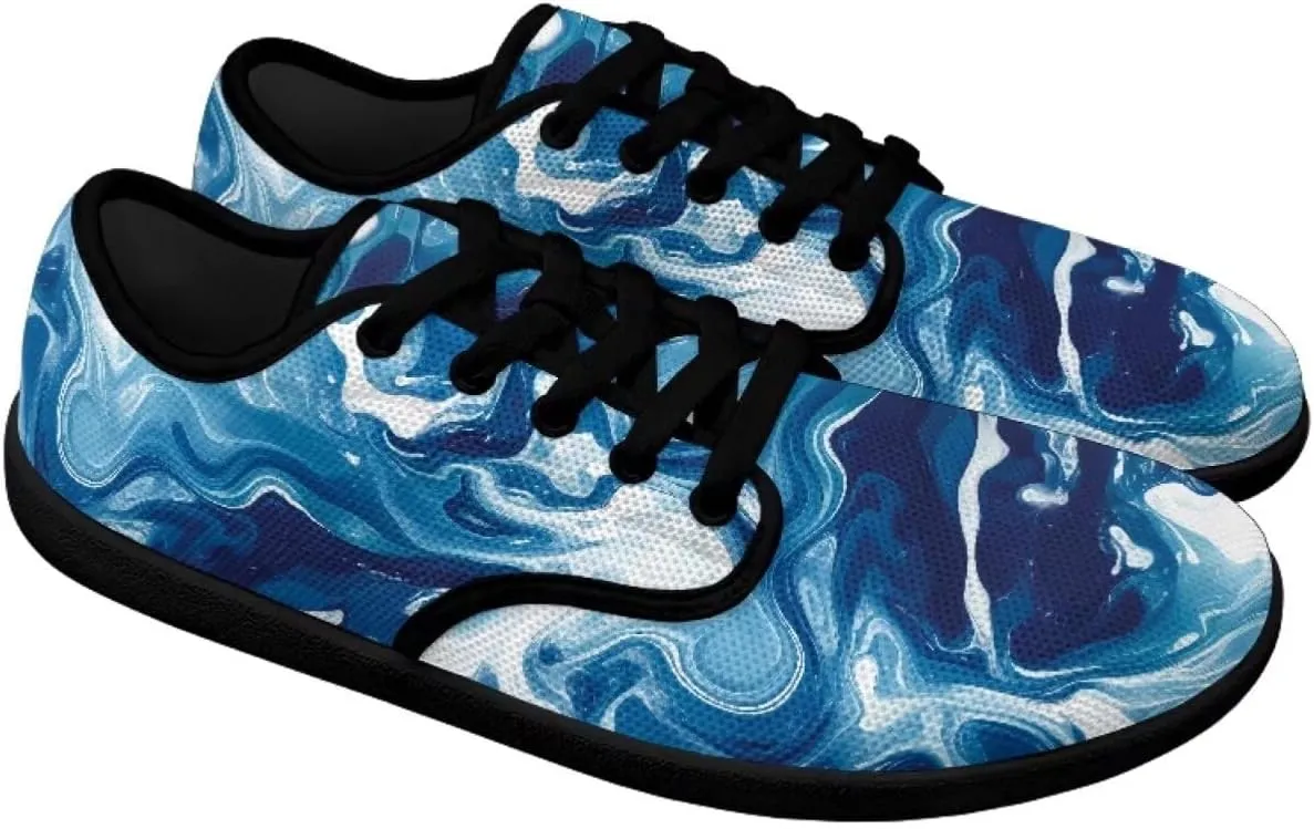 Howilath Marble Print Women Barefoot Shoes Lace-up Flat Shoes with Anti-Slip Sole Breathable Casual Sport Shoes