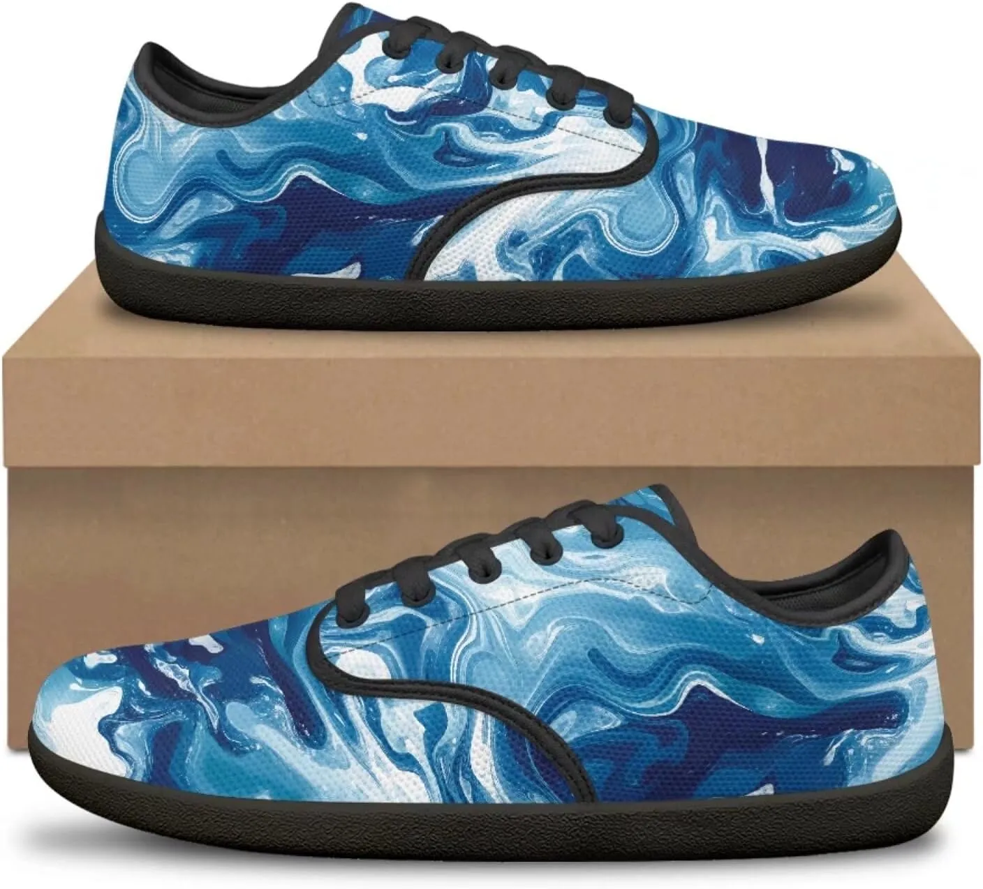 Howilath Marble Print Women Barefoot Shoes Lace-up Flat Shoes with Anti-Slip Sole Breathable Casual Sport Shoes