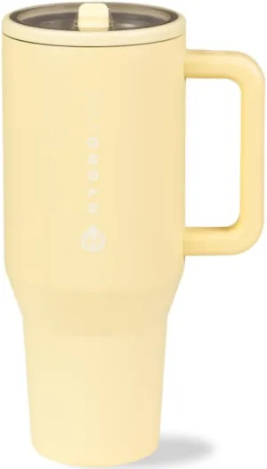 HydroJug Traveler - 32 oz Water Bottle with Handle & Flip Straw - Fits in Cup Holder, Leak Resistant Tumbler-Reusable Insulated Stainless Steel & Rubber Base - Gifts for Women & Men, Butter