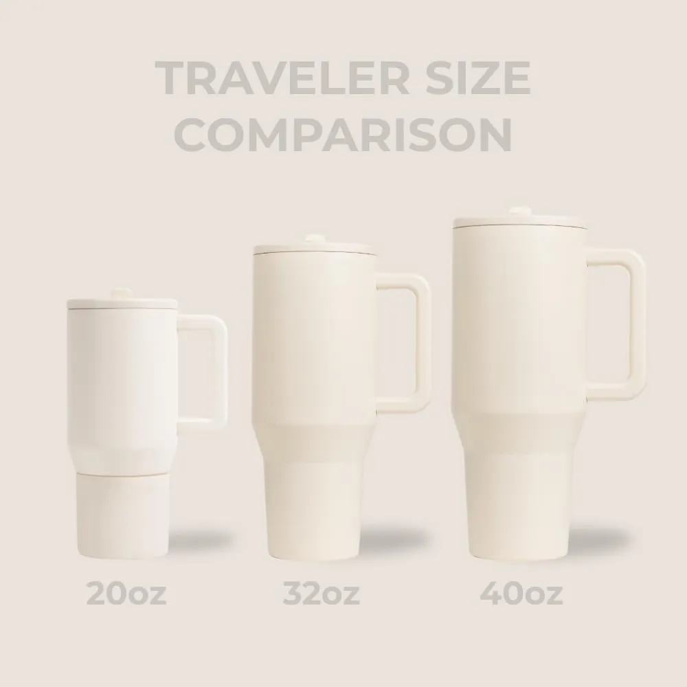 HydroJug Traveler - 32 oz Water Bottle with Handle & Flip Straw - Fits in Cup Holder, Leak Resistant Tumbler-Reusable Insulated Stainless Steel & Rubber Base - Gifts for Women & Men, Cream
