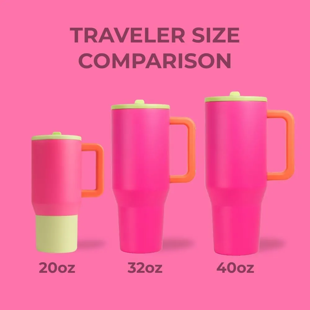 HydroJug Traveler - 32 oz Water Bottle with Handle & Flip Straw - Fits in Cup Holder, Leak Resistant Tumbler-Reusable Insulated Stainless Steel & Rubber Base - Gifts for Women & Men, Orchid