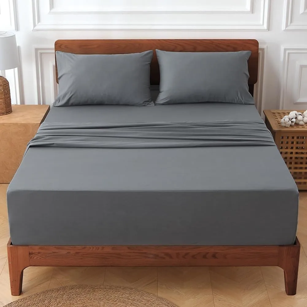HYPREST Extra Deep Pocket Cal King Sheet Sets Fits 18"-24" in Deep Mattress -100% Cotton California King Sheet Set, Grey Hotel Luxury Soft Wrinkle Free Cooling Sheet Sets Deep Pocket
