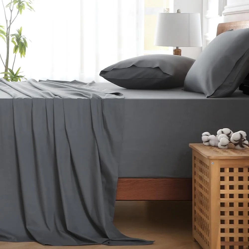 HYPREST Extra Deep Pocket Cal King Sheet Sets Fits 18"-24" in Deep Mattress -100% Cotton California King Sheet Set, Grey Hotel Luxury Soft Wrinkle Free Cooling Sheet Sets Deep Pocket