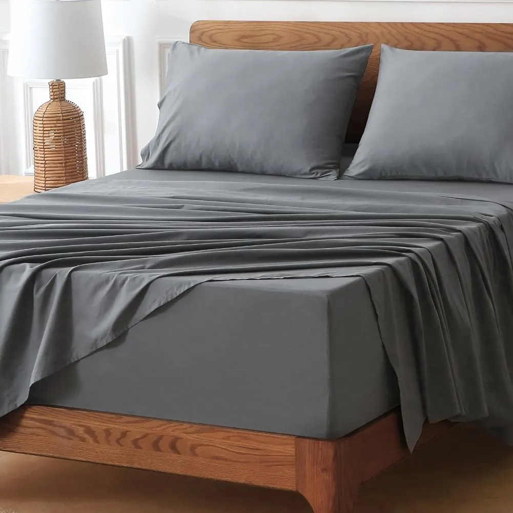 HYPREST Extra Deep Pocket Cal King Sheet Sets Fits 18"-24" in Deep Mattress -100% Cotton California King Sheet Set, Grey Hotel Luxury Soft Wrinkle Free Cooling Sheet Sets Deep Pocket