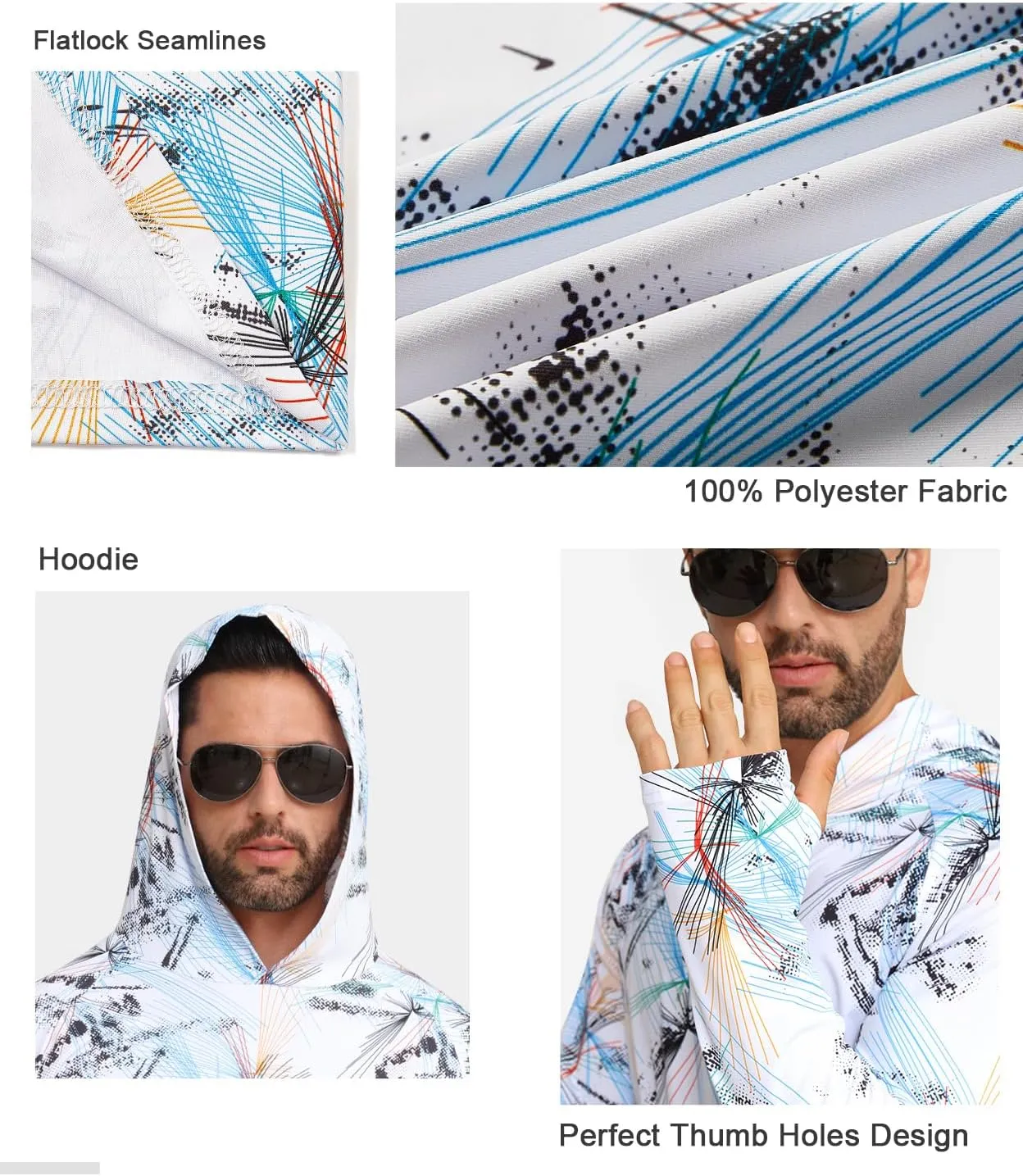 iCKER Men's UPF 50  Sun Protection Hoodie Shirt Rash Guard Long Sleeve Shirt UV Fishing Outdoor Hiking Swimming Running