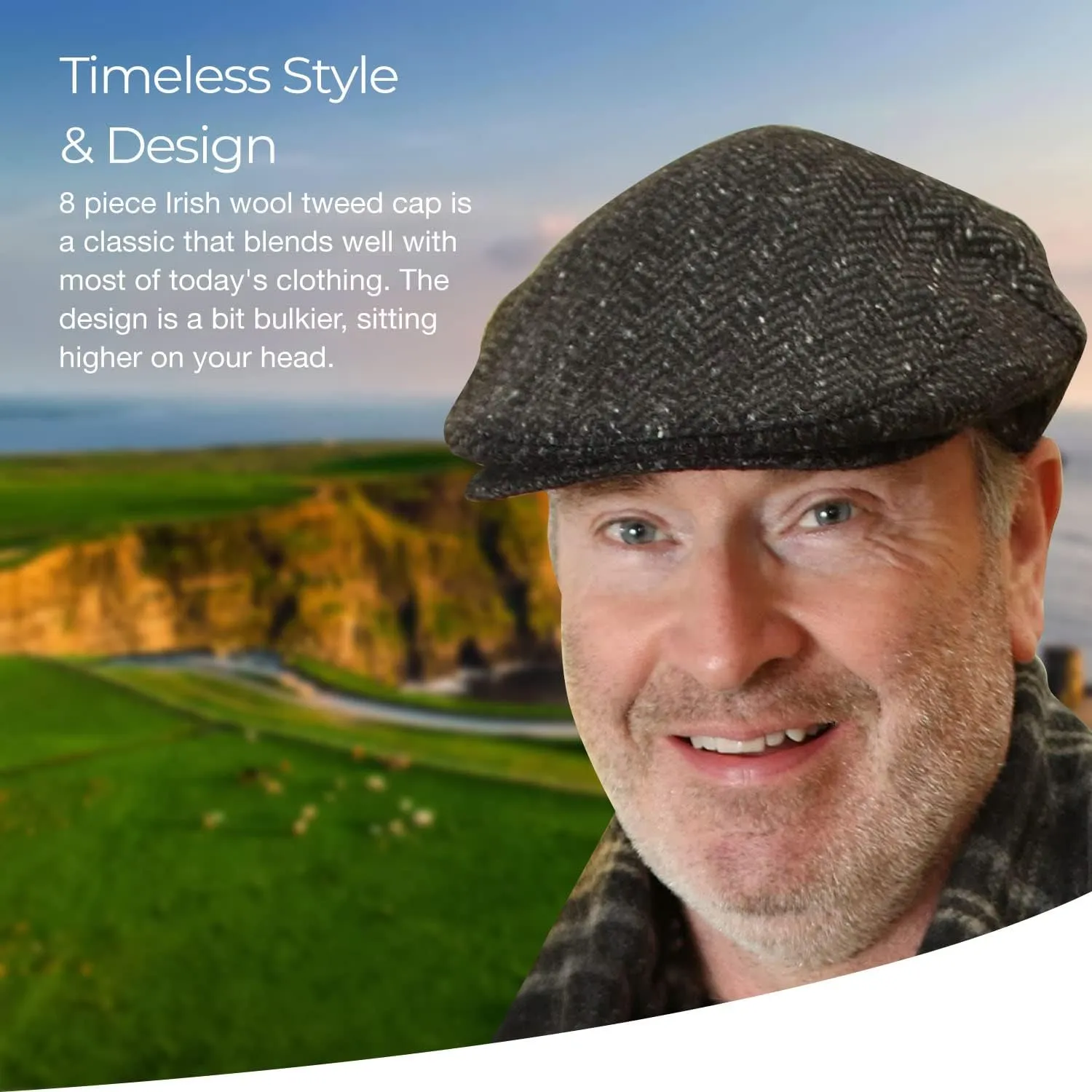Irish Newsboy Flat Cap for Men Made in Ireland, 100% Irish Wool