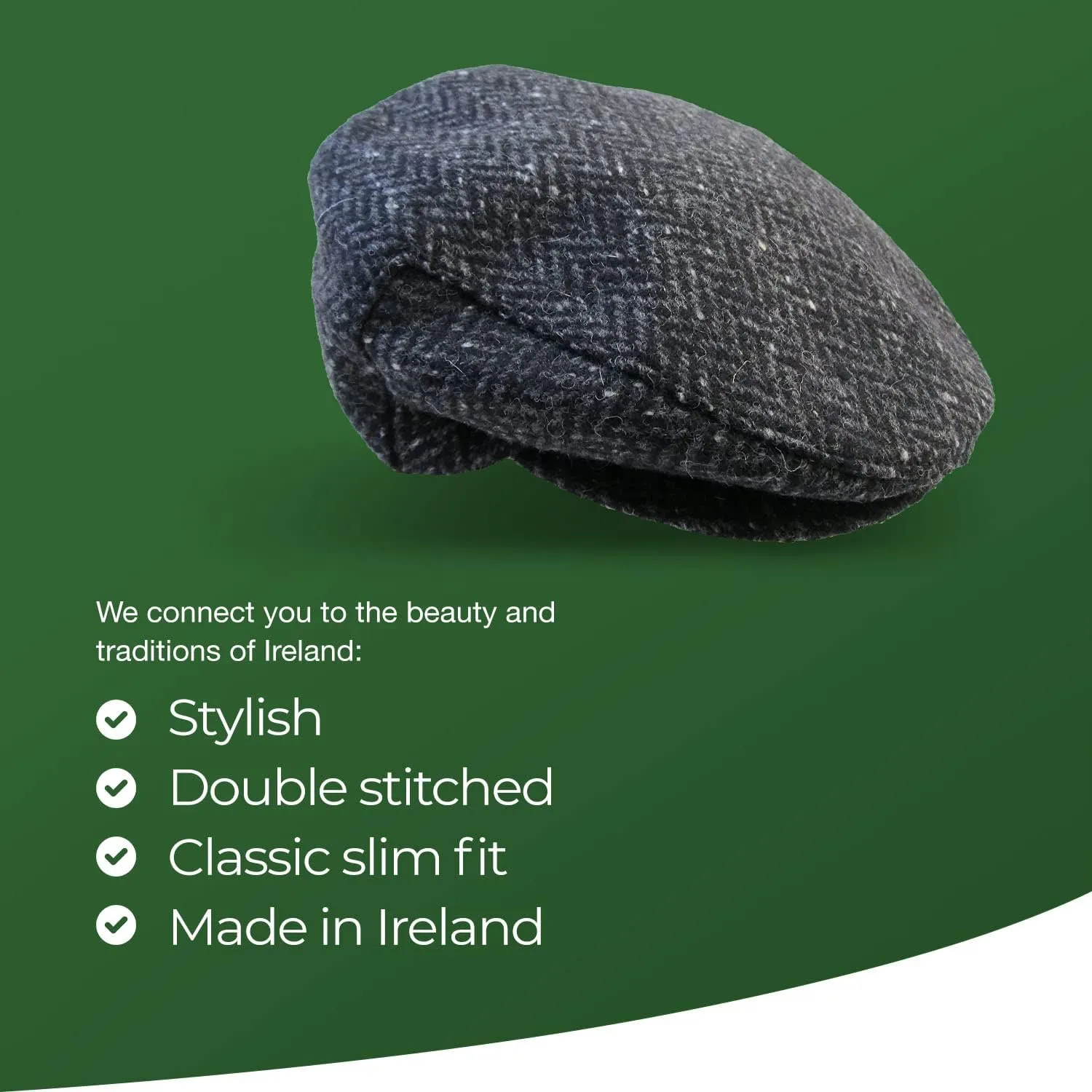 Irish Newsboy Flat Cap for Men Made in Ireland, 100% Irish Wool