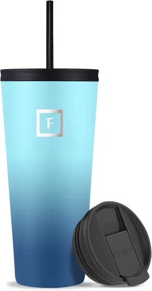 IRON °FLASK Classic Tumbler - 2 Lids, Vacuum Insulated Stainless Steel Water Bottle, Double Walled, Drinking cup, Thermos Travel Mug (Blue Waves, 32 oz Solid Lid)