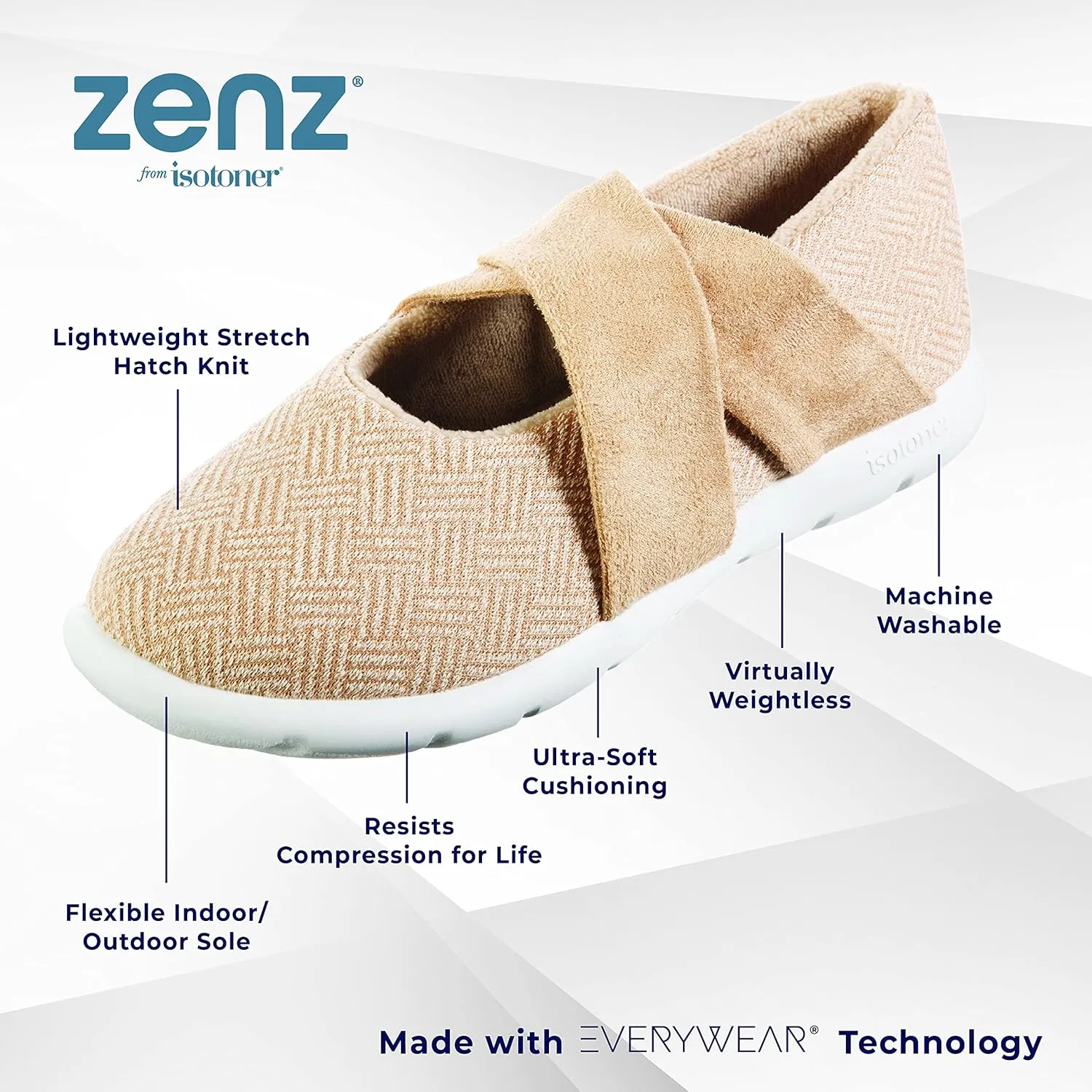 isotoner Zenz Womens Ballerina Slippers, Lightweight Hatch Knit Fabric with soft straps