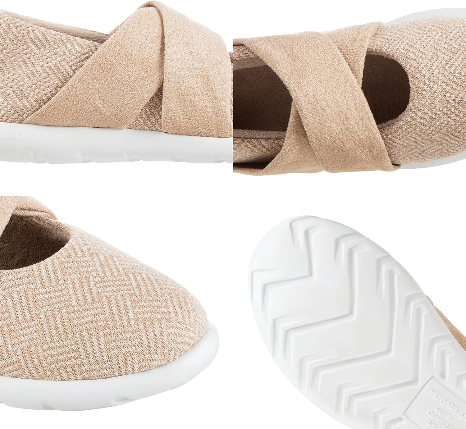 isotoner Zenz Womens Ballerina Slippers, Lightweight Hatch Knit Fabric with soft straps