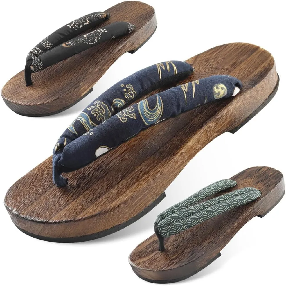 Japanese Traditional Clogs Slippers,Traditional Wooden Clogs Shoes Casual and Fashionable Daily flip Flops,Beach Shoes for Home and Outdoor wear