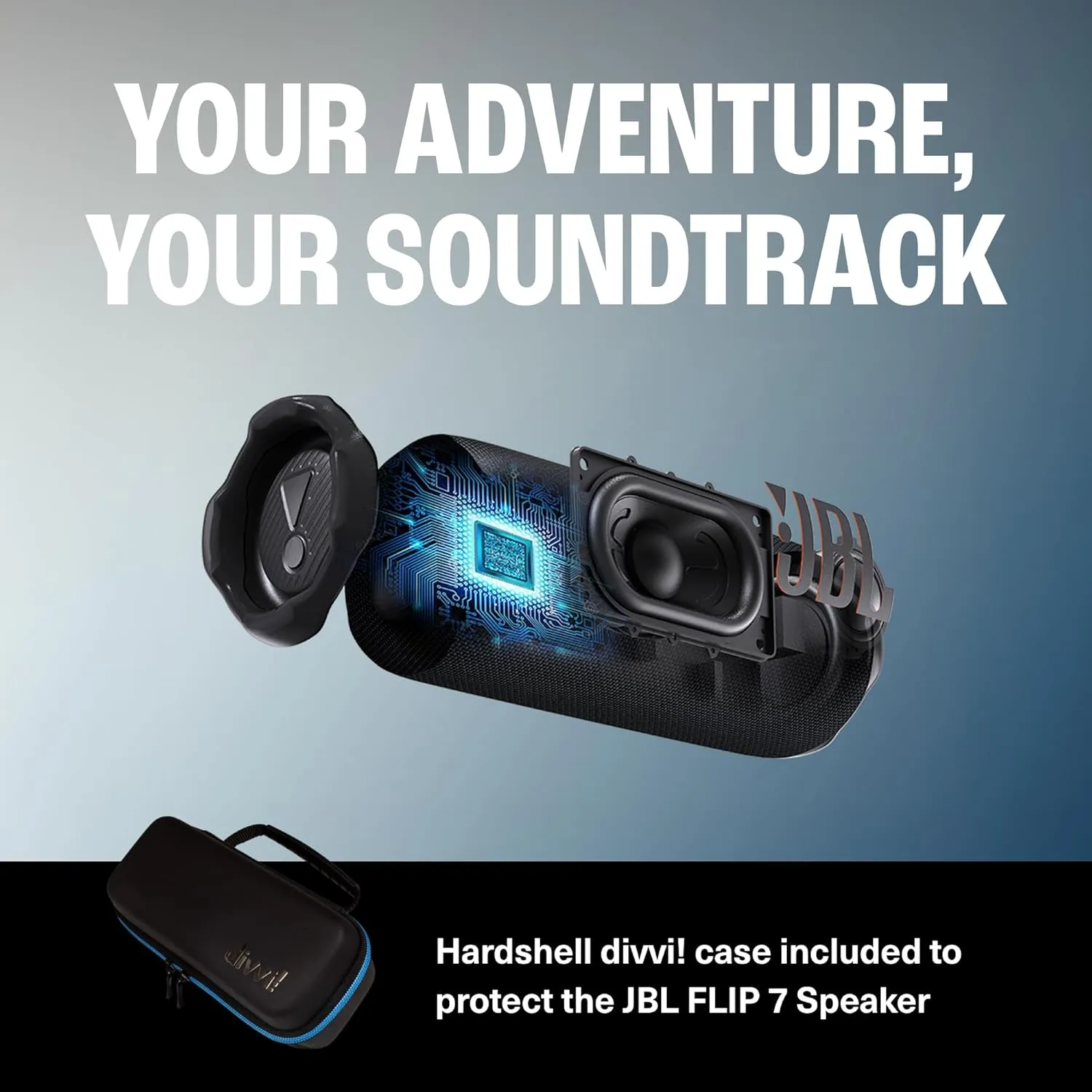JBL FLIP 7 Bluetooth Speaker & divvi! Premium Hard Case Bundle - Black