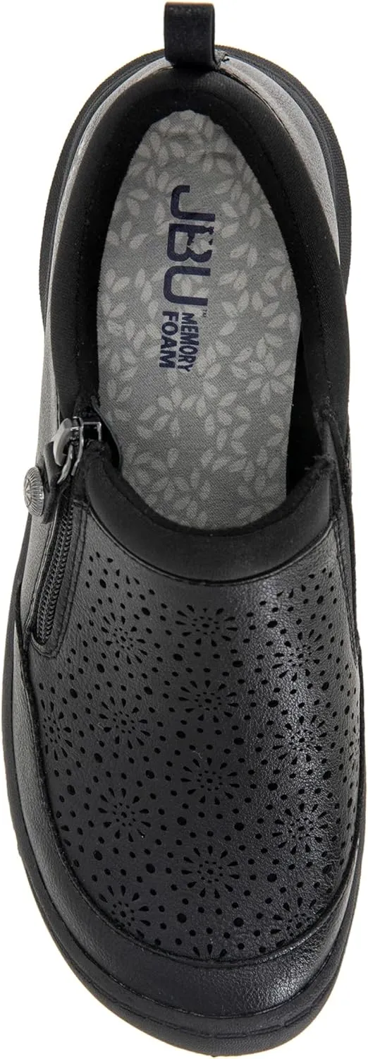 JBU Women's Avery Side Zipper Slip On Comfort Casual Oxford Flat