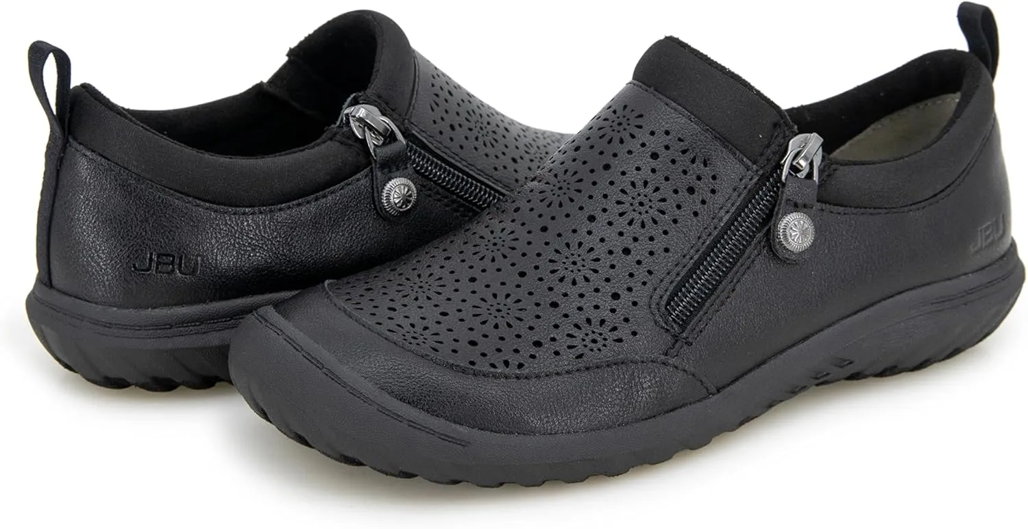 JBU Women's Avery Side Zipper Slip On Comfort Casual Oxford Flat