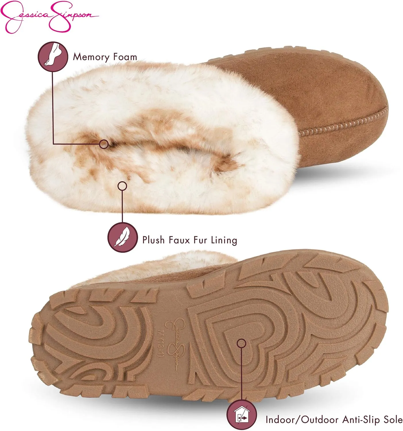 Jessica Simpson Women's and Girls Microsuede Super Soft Bootie Slippers with Indoor Outdoor Sole- Mommy & Me Set Options