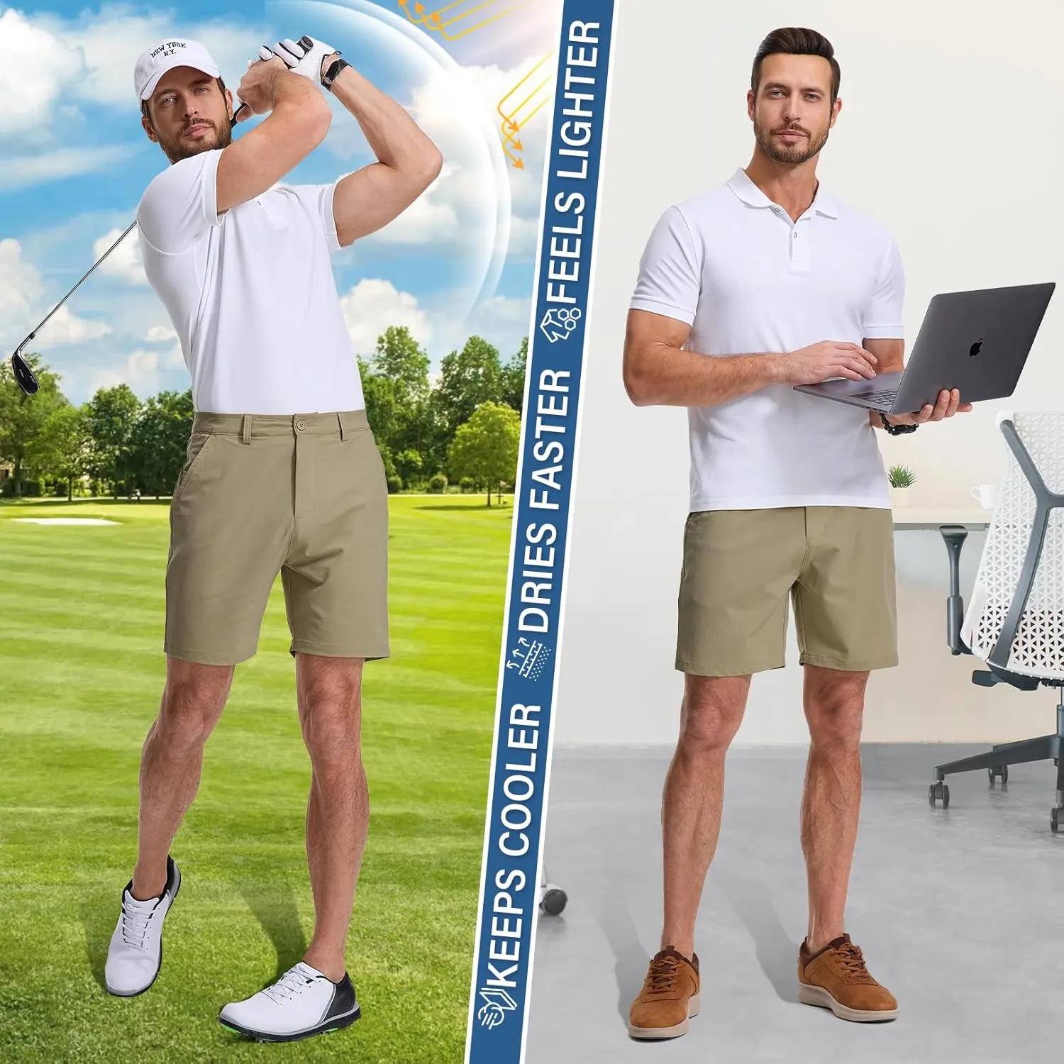 Jessie Kidden Men's Golf Shorts 7" Stretch Quick Dry Hiking Casual Lightweight Work Flat Front Dress Shorts 6 Pockets