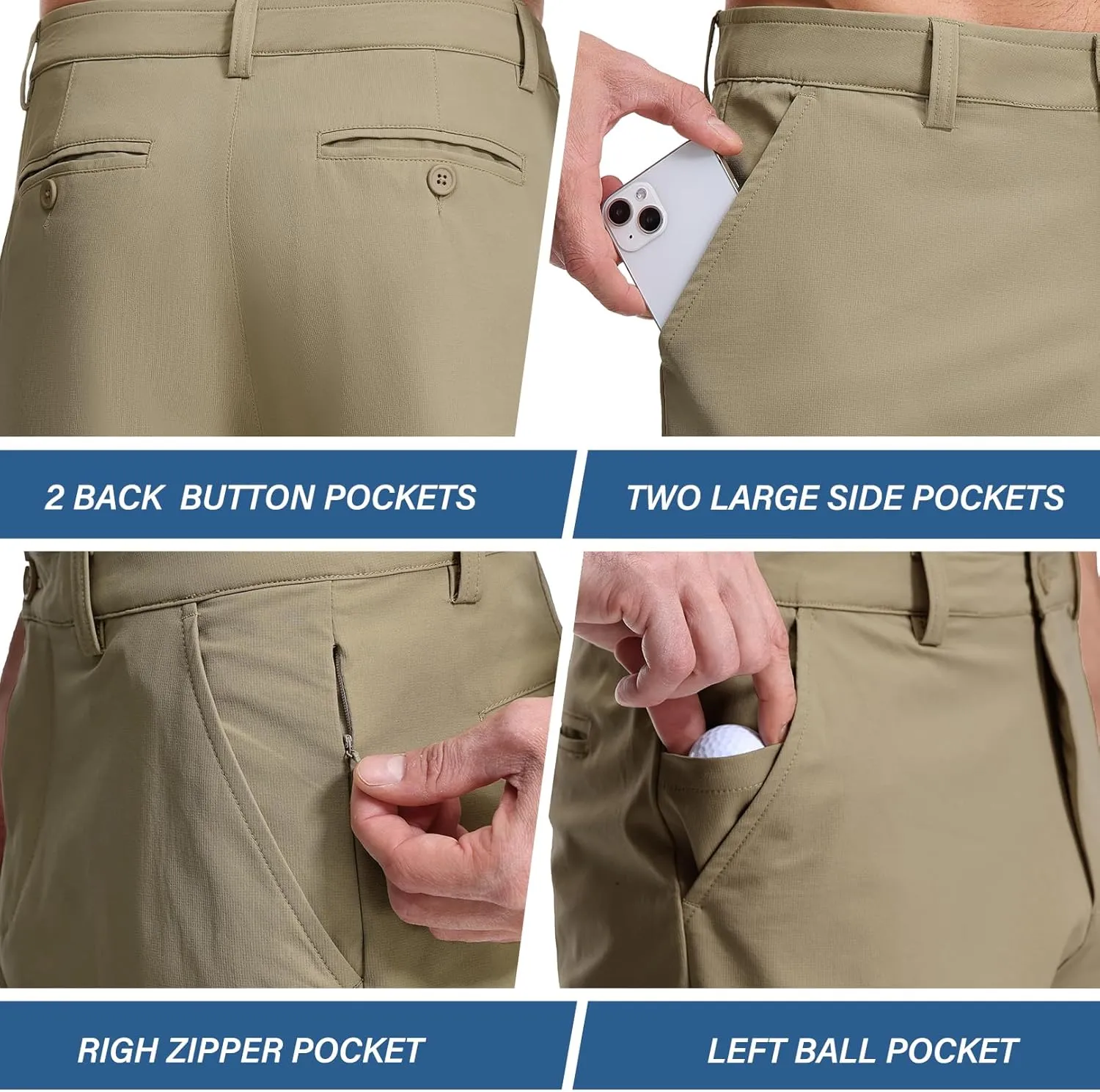 Jessie Kidden Men's Golf Shorts 7" Stretch Quick Dry Hiking Casual Lightweight Work Flat Front Dress Shorts 6 Pockets