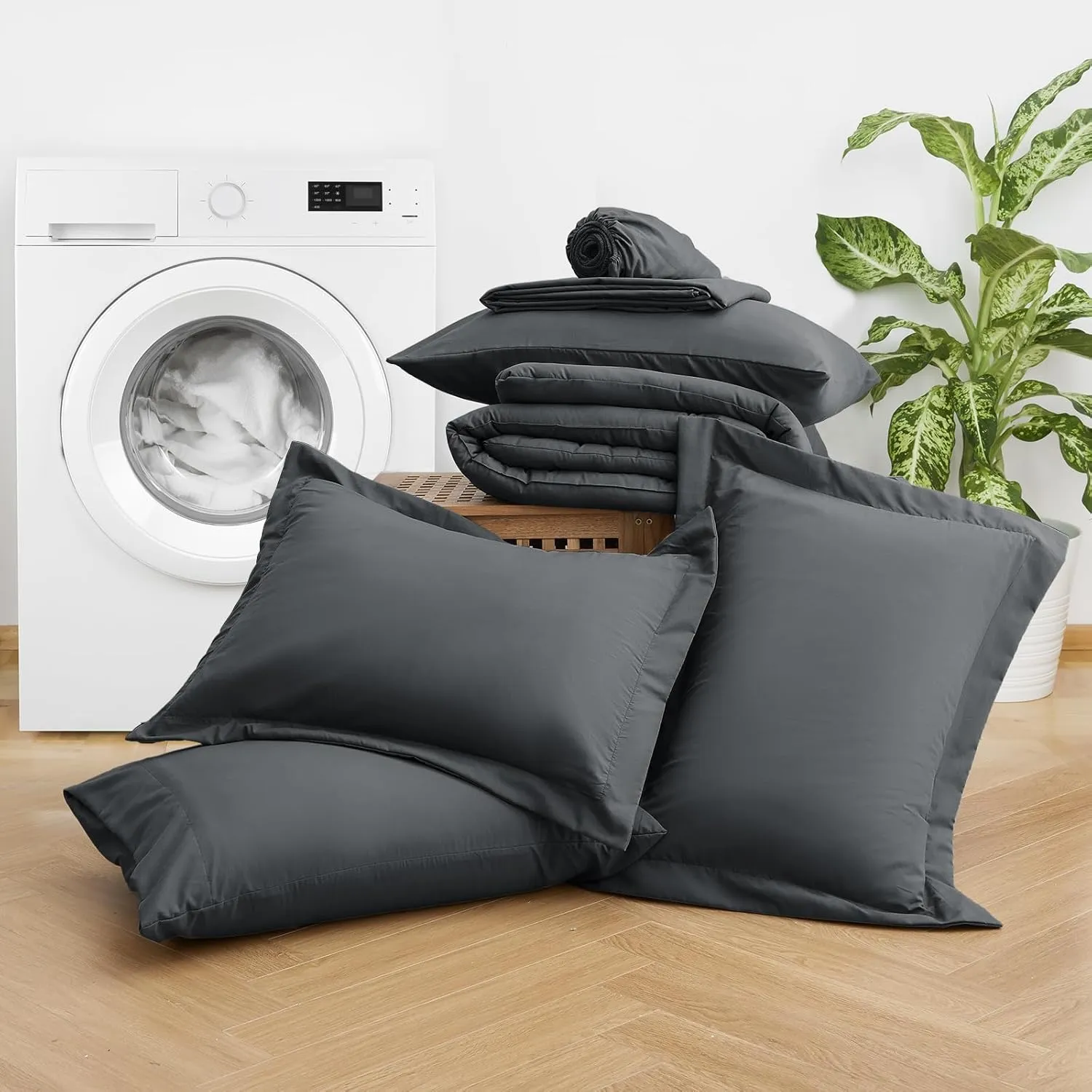JOLLYVOGUE 11 Pieces Queen Comforter Set, Reversible Bed in a Bag Queen Size, All Season Bedding Set with Soft Dark Grey Comforter, Flat Sheets, Fitted Sheets, Pillowcases & Shams