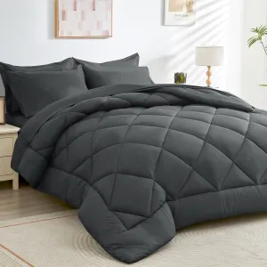 JOLLYVOGUE 11 Pieces Queen Comforter Set, Reversible Bed in a Bag Queen Size, All Season Bedding Set with Soft Dark Grey Comforter, Flat Sheets, Fitted Sheets, Pillowcases & Shams