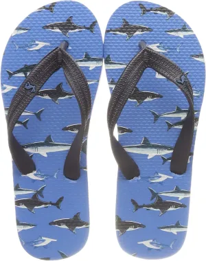 Joules Boy's Flip-Flop, Blue Sharks, 3 Big Kid