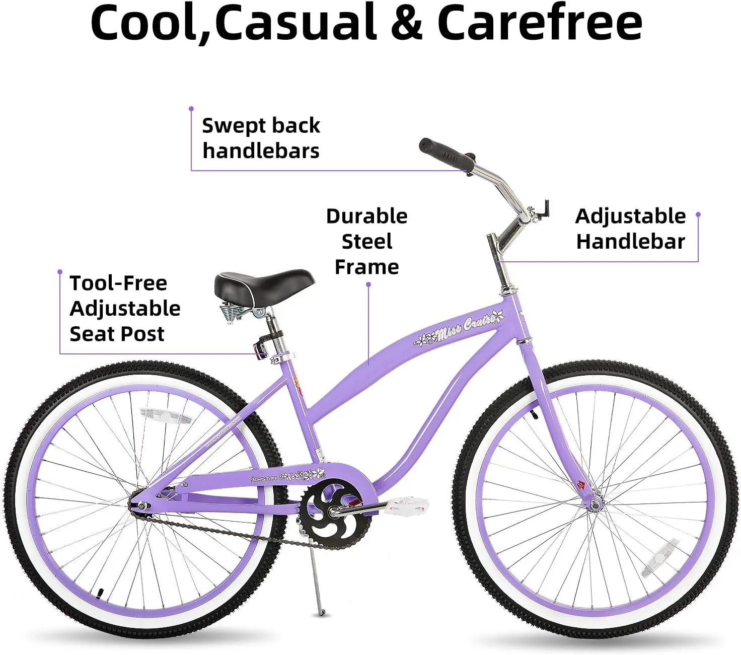 JOYSTAR 20" 24" 26" Beach Cruiser Bike for Girls, Boys, Mens and Womens, Single Speed Kids Cruiser Bikes with Coaster Brake, Multiple Colors