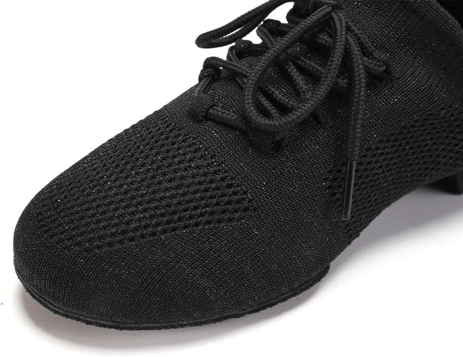 JUODVMP Women's Knits Dance Shoes Classical Lace-up Jazz Ballet Flats Casual Walking Sneakers