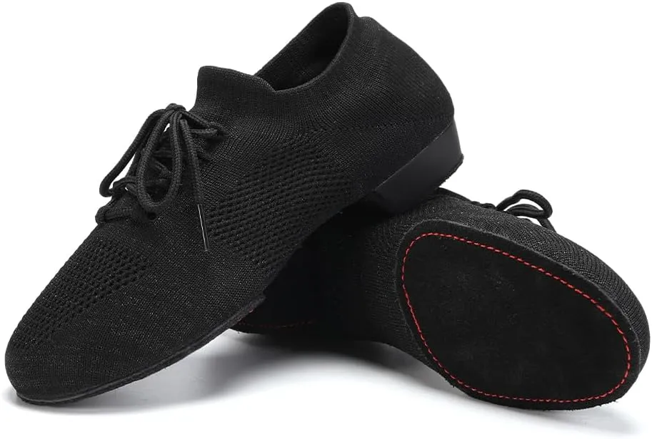 JUODVMP Women's Knits Dance Shoes Classical Lace-up Jazz Ballet Flats Casual Walking Sneakers