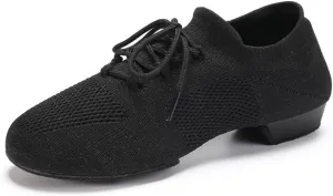 JUODVMP Women's Knits Dance Shoes Classical Lace-up Jazz Ballet Flats Casual Walking Sneakers