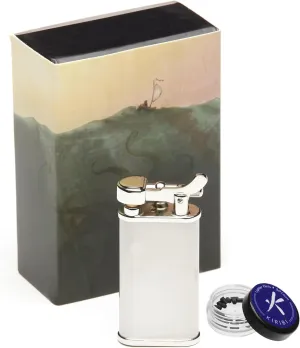 Kabuto Silver Satin & Flint Set - Japanese Soft Flame Lighter   20 Replacement Flints, Refillable Butane Pipe Lighter, Adjustable Angled Flame Lighter, Airline Friendly Travel Lighter