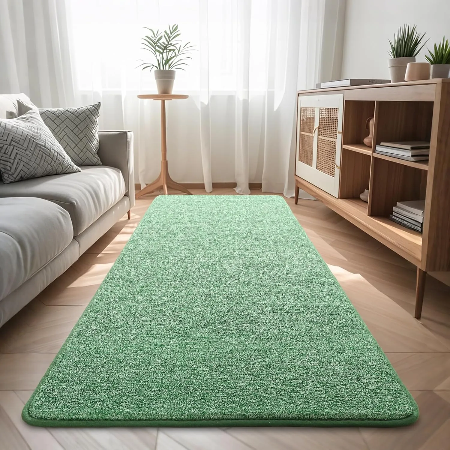 Keeko Soft Hallway Runner Rug, 2x6 Green Entryway Runner Rugs for Bedroom Bedside Non Slip Washable Modern Memory Foam Rugs Low Pile Laundry Room Rug Carpet for Nursery Dorm Classroom Kids Room Decor