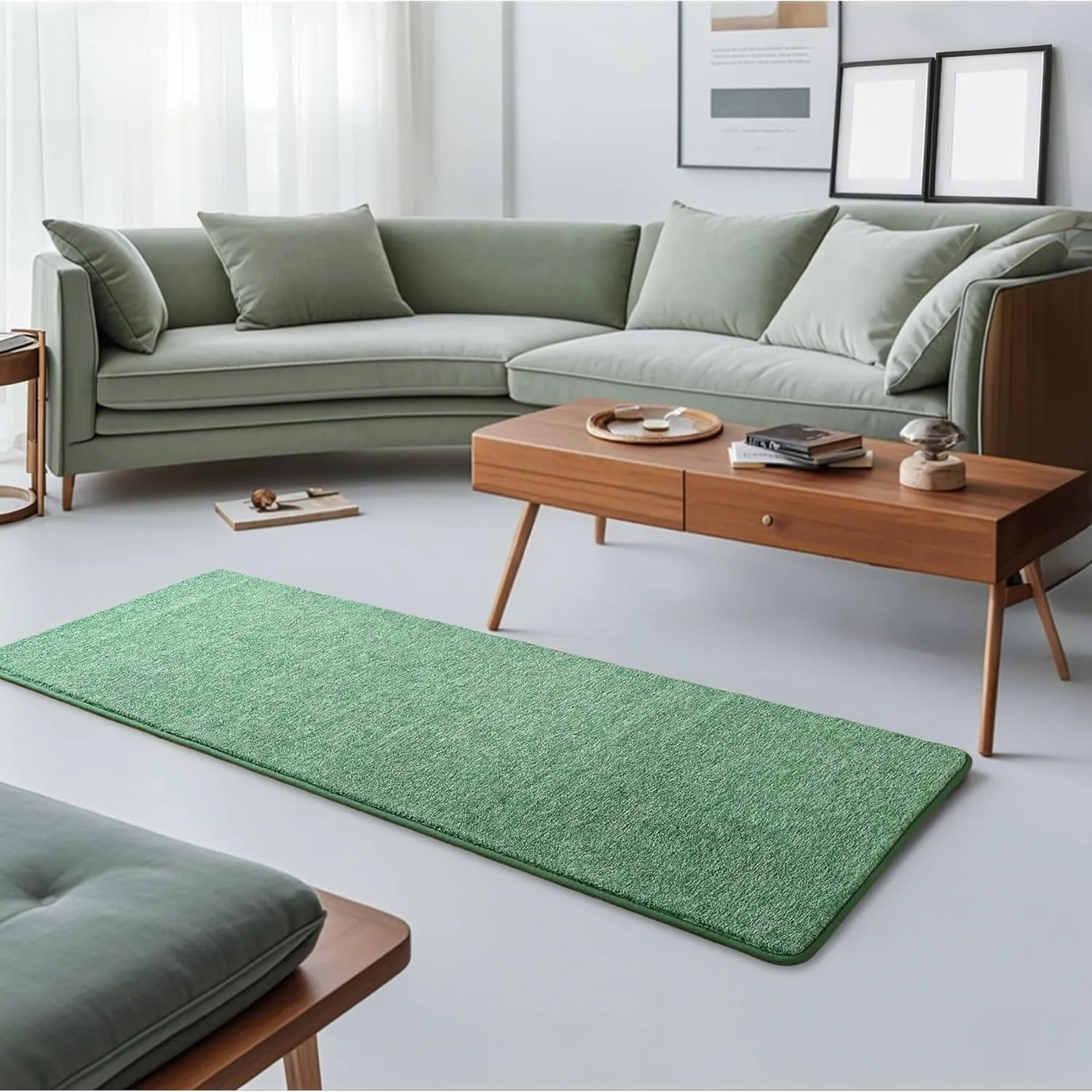Keeko Soft Hallway Runner Rug, 2x6 Green Entryway Runner Rugs for Bedroom Bedside Non Slip Washable Modern Memory Foam Rugs Low Pile Laundry Room Rug Carpet for Nursery Dorm Classroom Kids Room Decor