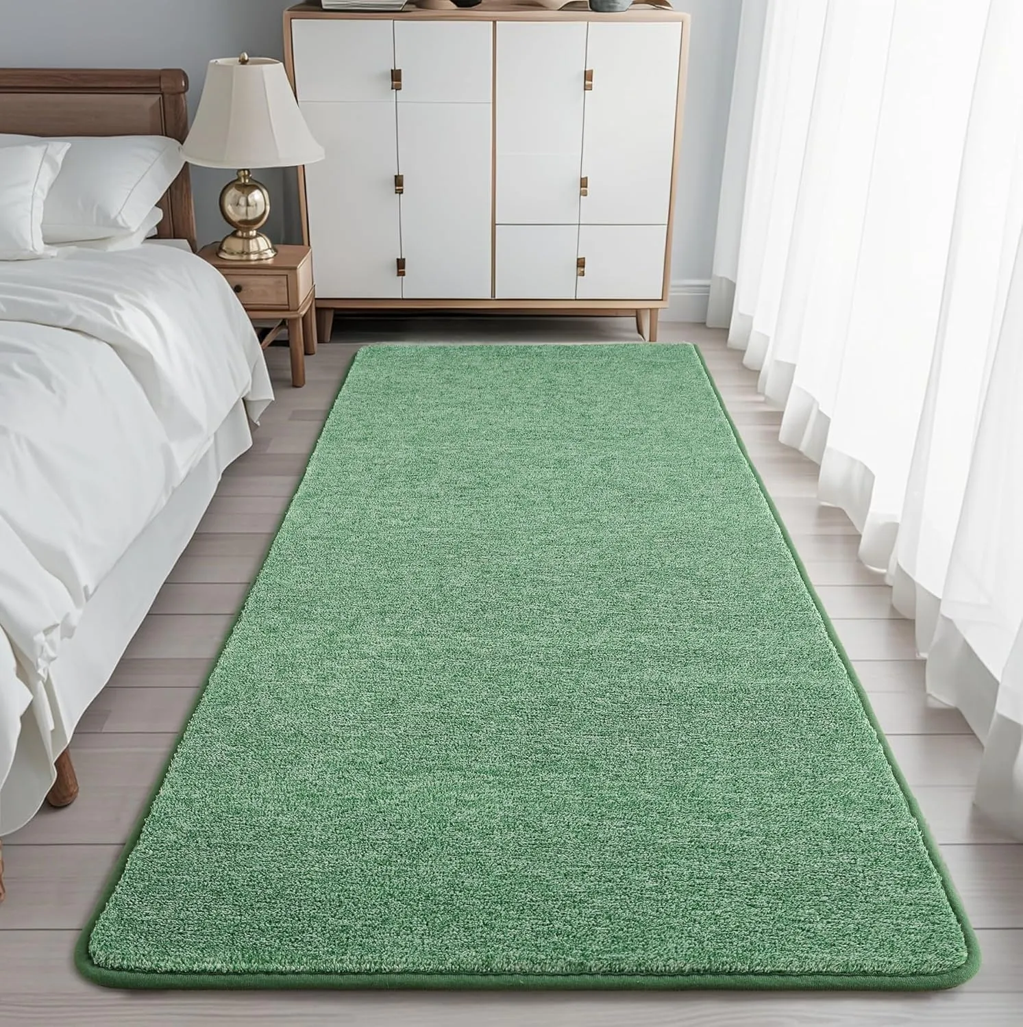 Keeko Soft Hallway Runner Rug, 2x6 Green Entryway Runner Rugs for Bedroom Bedside Non Slip Washable Modern Memory Foam Rugs Low Pile Laundry Room Rug Carpet for Nursery Dorm Classroom Kids Room Decor