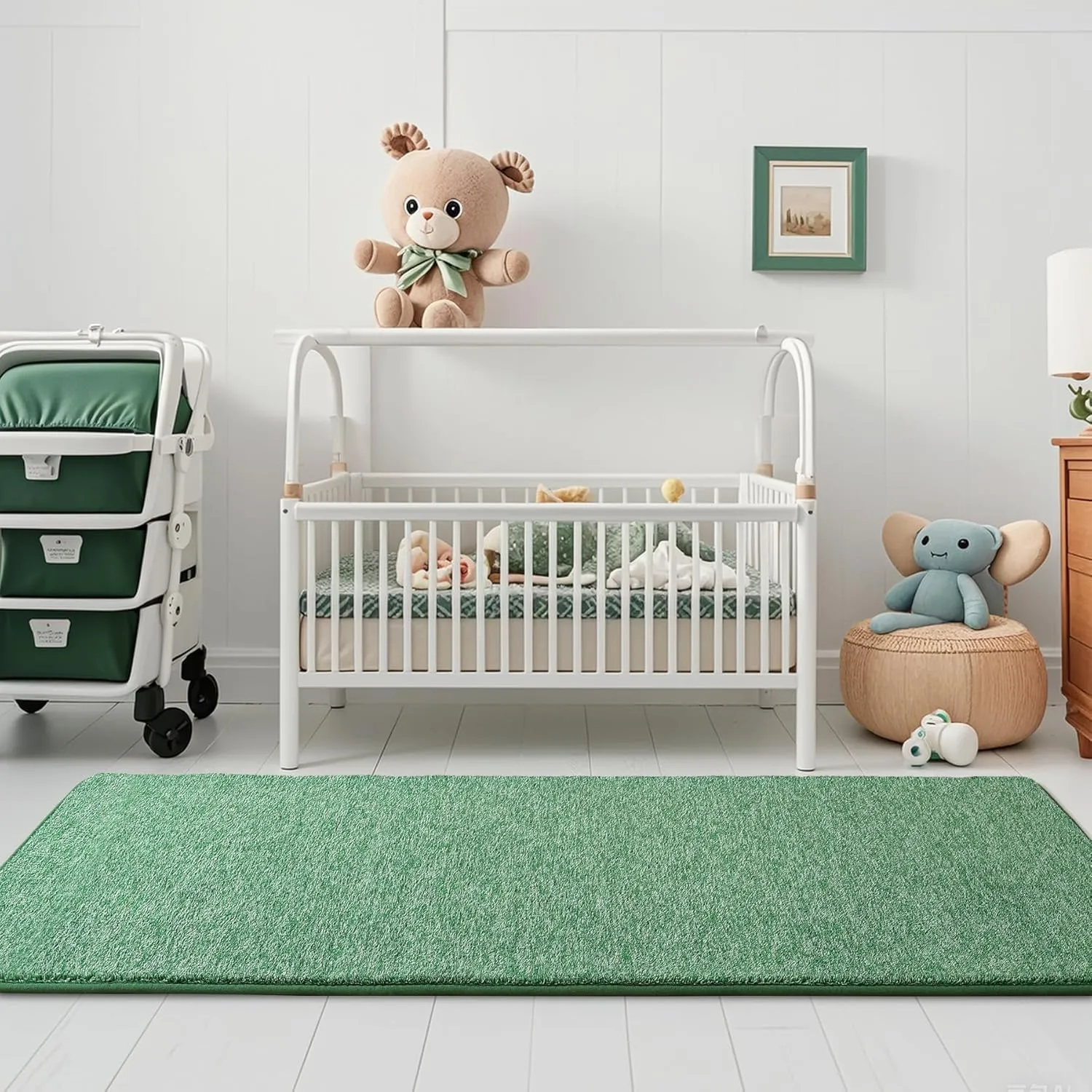 Keeko Soft Hallway Runner Rug, 2x6 Green Entryway Runner Rugs for Bedroom Bedside Non Slip Washable Modern Memory Foam Rugs Low Pile Laundry Room Rug Carpet for Nursery Dorm Classroom Kids Room Decor