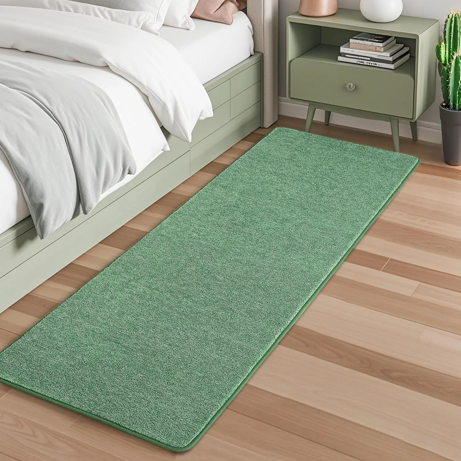 Keeko Soft Hallway Runner Rug, 2x6 Green Entryway Runner Rugs for Bedroom Bedside Non Slip Washable Modern Memory Foam Rugs Low Pile Laundry Room Rug Carpet for Nursery Dorm Classroom Kids Room Decor