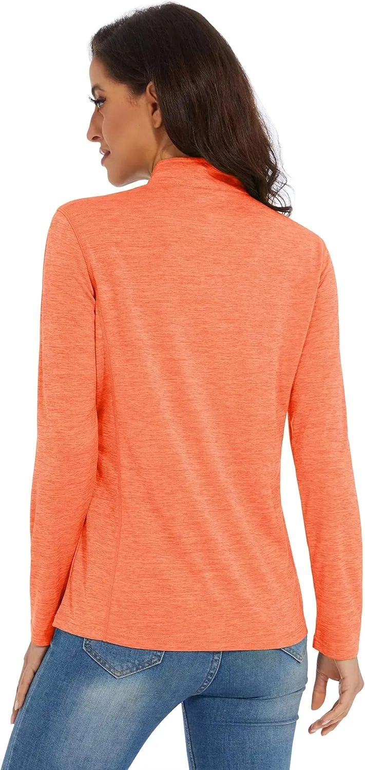 KEFITEVD Women's UPF 50  Long Sleeve Golf Shirts 1/4 Zip UV Sun Protection SPF Shirt Quick Dry Summer Tops for Hiking Running