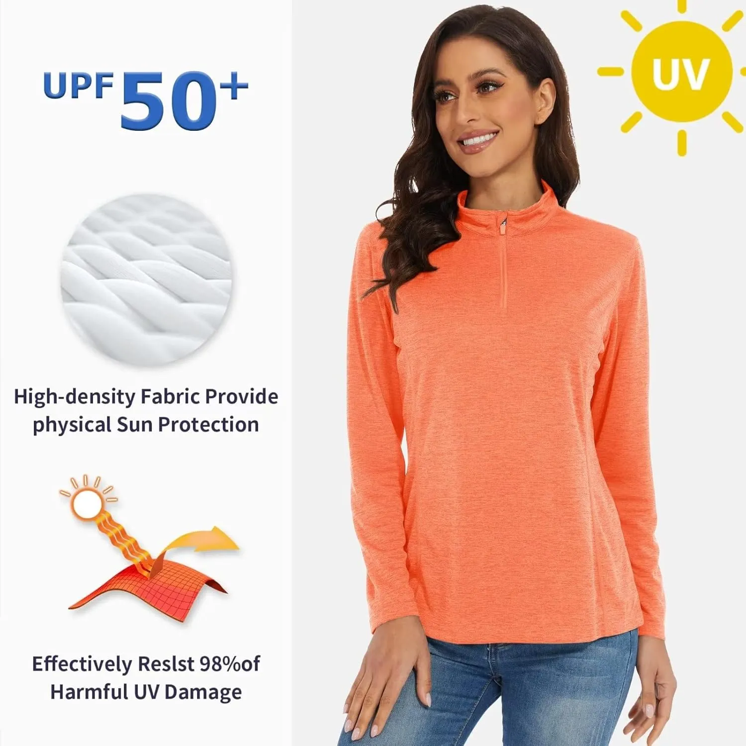 KEFITEVD Women's UPF 50  Long Sleeve Golf Shirts 1/4 Zip UV Sun Protection SPF Shirt Quick Dry Summer Tops for Hiking Running