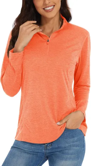 KEFITEVD Women's UPF 50  Long Sleeve Golf Shirts 1/4 Zip UV Sun Protection SPF Shirt Quick Dry Summer Tops for Hiking Running