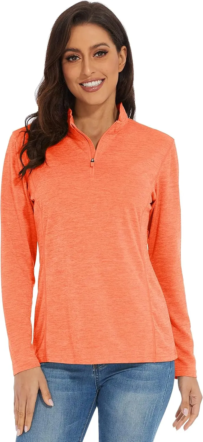 KEFITEVD Women's UPF 50  Long Sleeve Golf Shirts 1/4 Zip UV Sun Protection SPF Shirt Quick Dry Summer Tops for Hiking Running