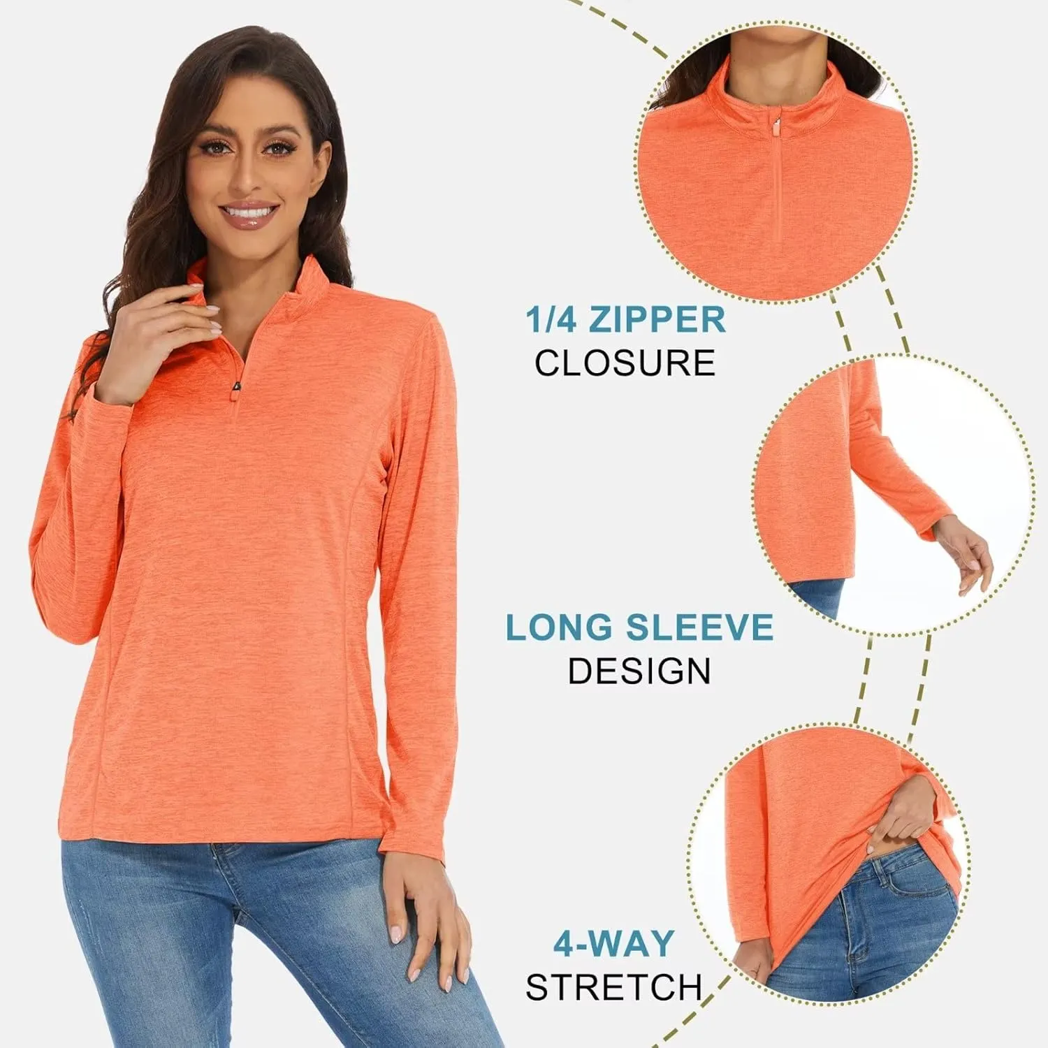 KEFITEVD Women's UPF 50  Long Sleeve Golf Shirts 1/4 Zip UV Sun Protection SPF Shirt Quick Dry Summer Tops for Hiking Running