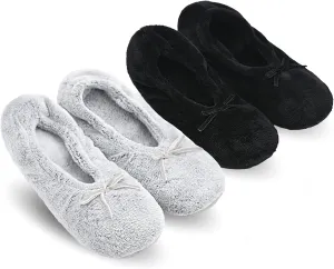 Keyela Women's Memory Foam House Fluffy Ballerina Slippers Ballet Shoes Fuzzy Cute Faux Fur Closed Toe Slip On Indoor Slippers