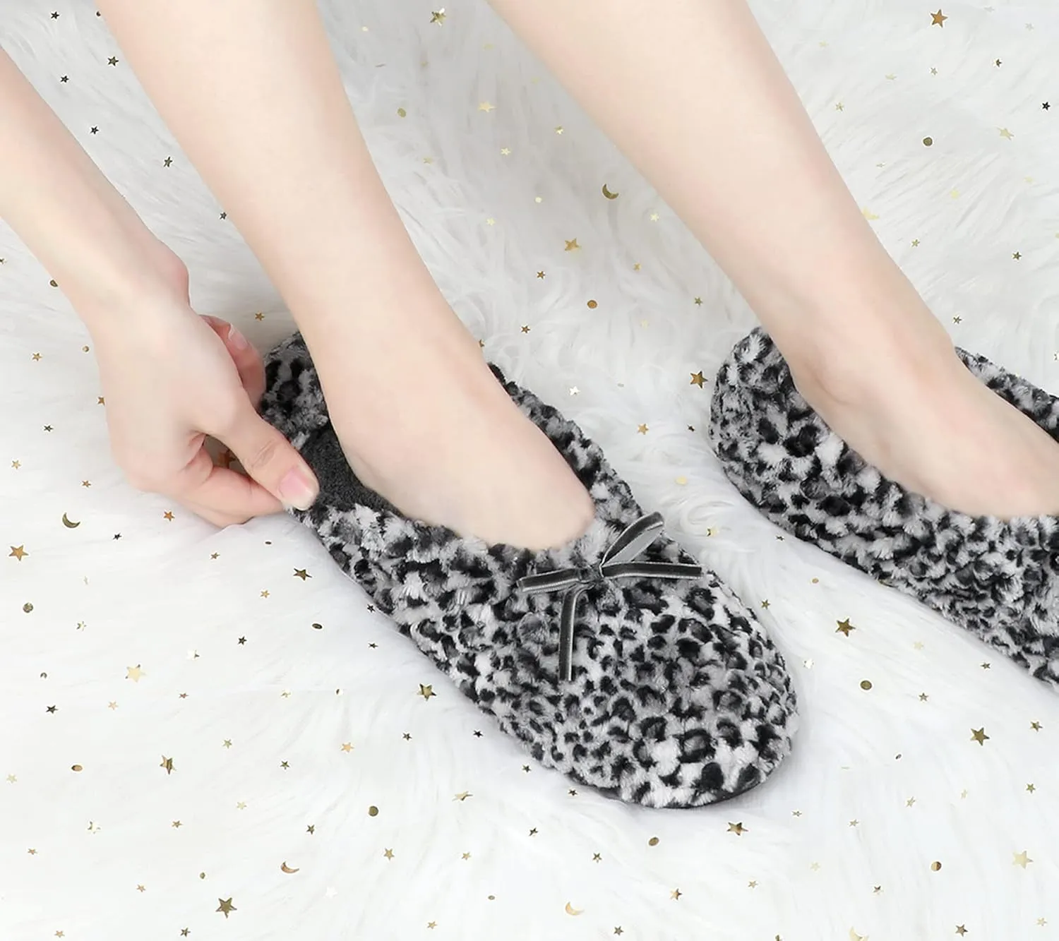 Keyela Women's Memory Foam House Fluffy Ballerina Slippers Ballet Shoes Fuzzy Cute Faux Fur Closed Toe Slip On Indoor Slippers