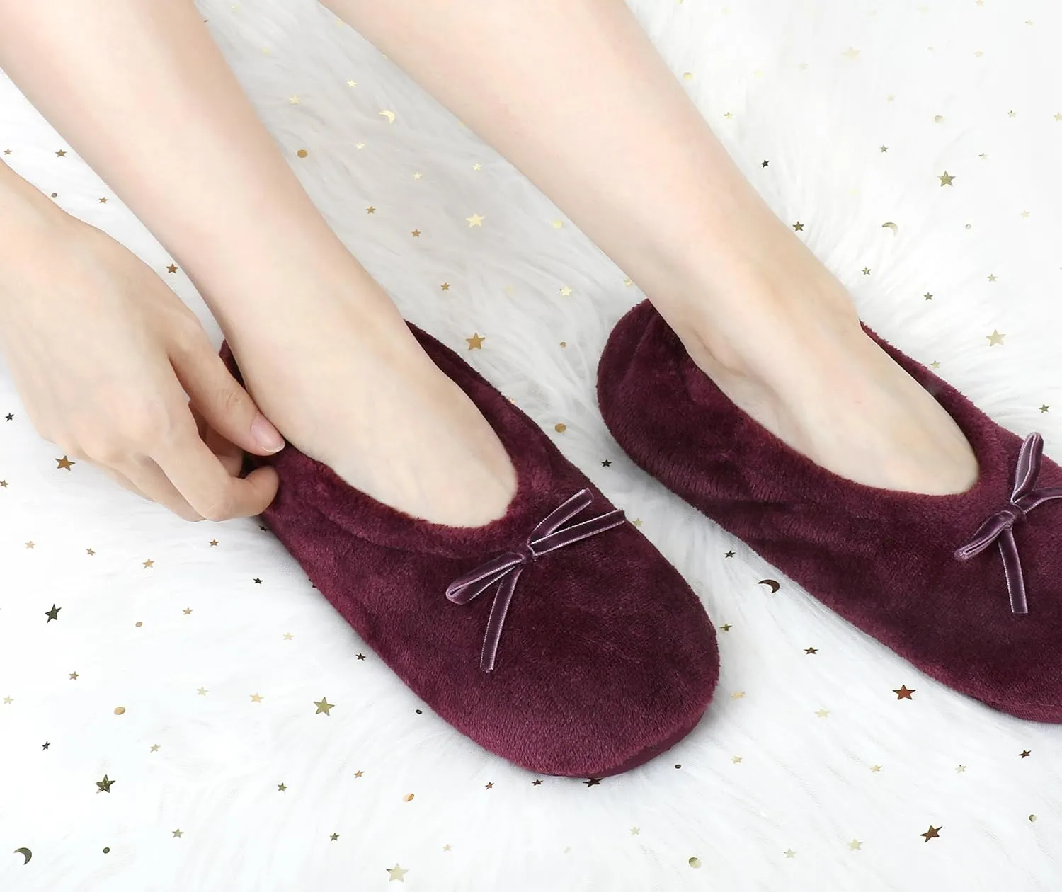 Keyela Women's Memory Foam House Fluffy Ballerina Slippers Ballet Shoes Fuzzy Cute Faux Fur Closed Toe Slip On Indoor Slippers