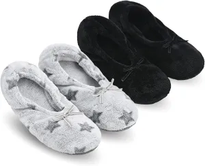 Keyela Women's Memory Foam House Fluffy Ballerina Slippers Ballet Shoes Fuzzy Cute Faux Fur Closed Toe Slip On Indoor Slippers
