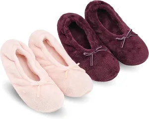Keyela Women's Memory Foam House Fluffy Ballerina Slippers Ballet Shoes Fuzzy Cute Faux Fur Closed Toe Slip On Indoor Slippers