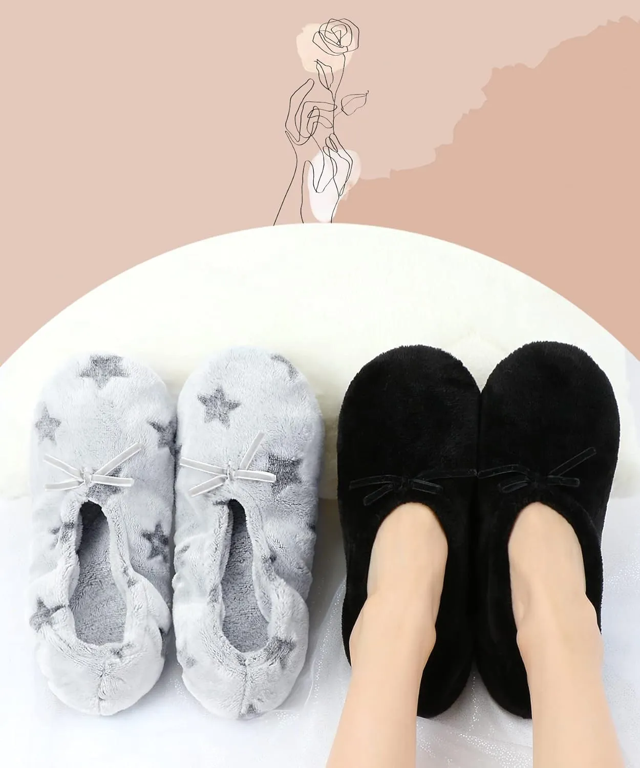 Keyela Women's Memory Foam House Fluffy Ballerina Slippers Ballet Shoes Fuzzy Cute Faux Fur Closed Toe Slip On Indoor Slippers
